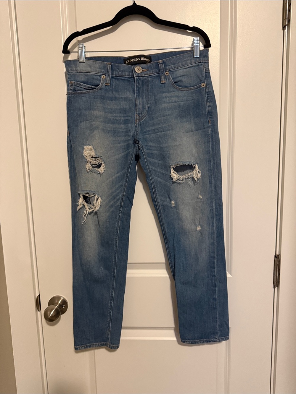 Express Distressed Medium Blue Girlfriend Jeans